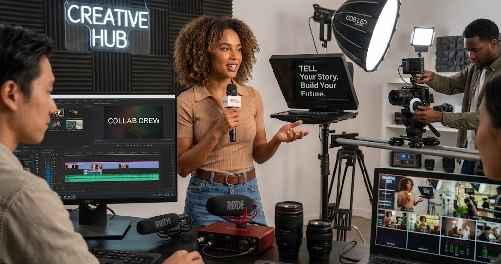 Content creator filming with camera